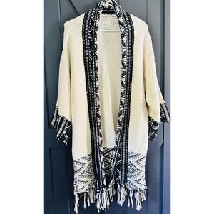 Zara Comfy Chunky Fringe Knit Oversized Cardigan Shabby Chic Bohemian Aztec Sz M